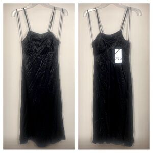 Zara Black Satin Midi Slip Dress